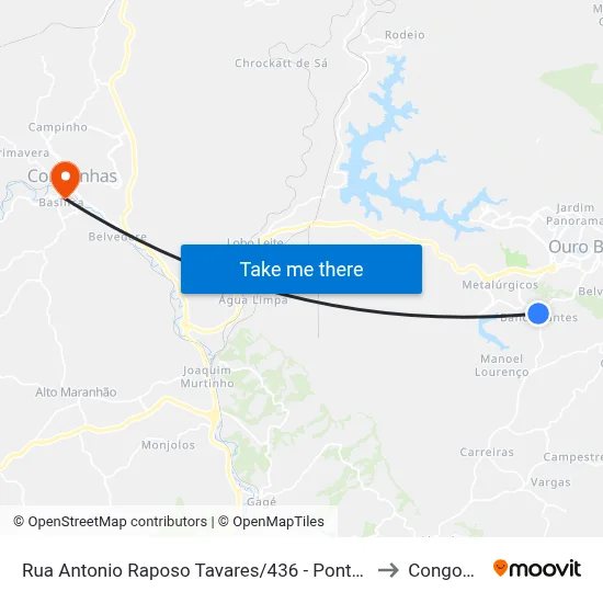 Rua Antonio Raposo Tavares/436 -  Ponto De Ônibus to Congonhas map