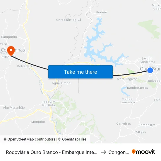Rodoviária Ouro Branco - Embarque Intermunicipal to Congonhas map
