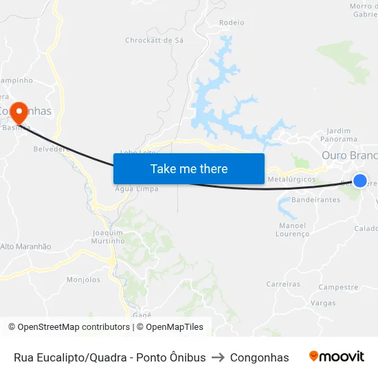 Rua Eucalipto/Quadra - Ponto Ônibus to Congonhas map