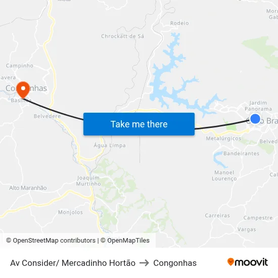 Av Consider/ Mercadinho Hortão to Congonhas map
