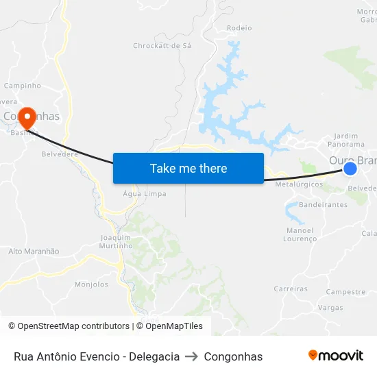 Rua Antônio Evencio - Delegacia to Congonhas map