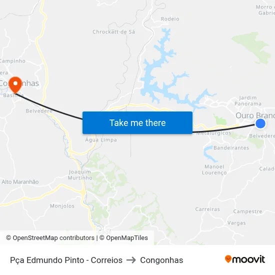 Pça Edmundo Pinto - Correios to Congonhas map