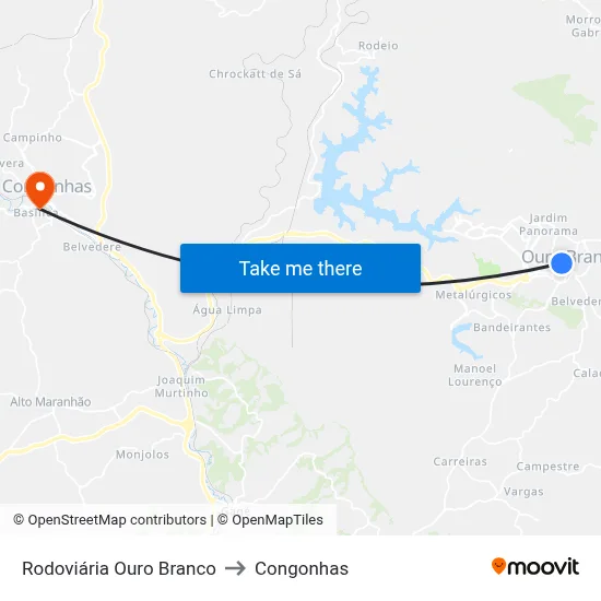 Rodoviária Ouro Branco to Congonhas map