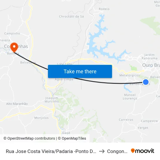 Rua Jose Costa Vieira/Padaria -Ponto De Onibus to Congonhas map