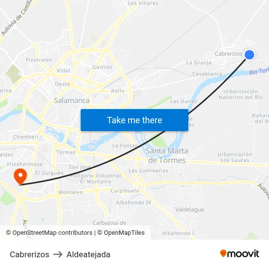 Cabrerizos to Aldeatejada map