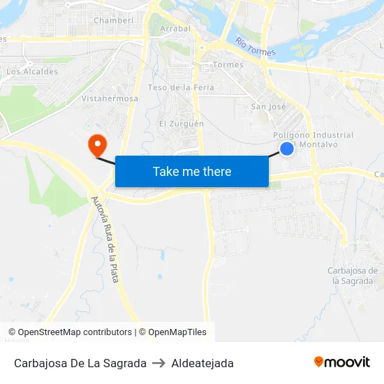 Carbajosa De La Sagrada to Aldeatejada map
