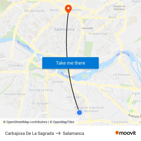 Carbajosa De La Sagrada to Salamanca map