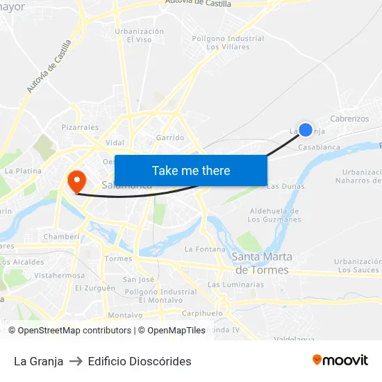 La Granja to Edificio Dioscórides map