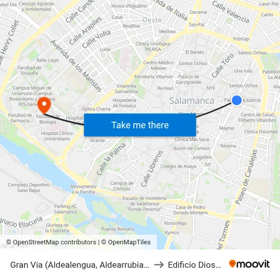 Gran Vía (Aldealengua, Aldearrubia, Peñasolana) to Edificio Dioscórides map