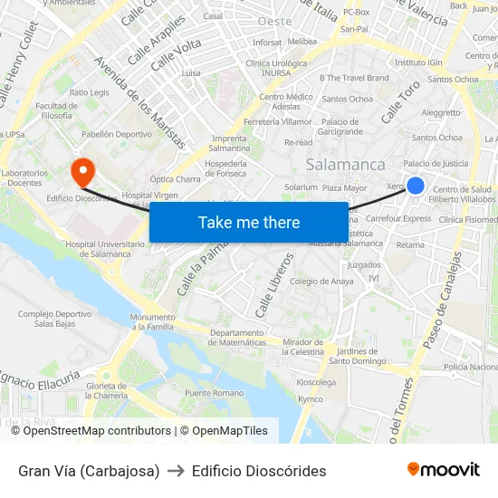 Gran Vía (Carbajosa) to Edificio Dioscórides map