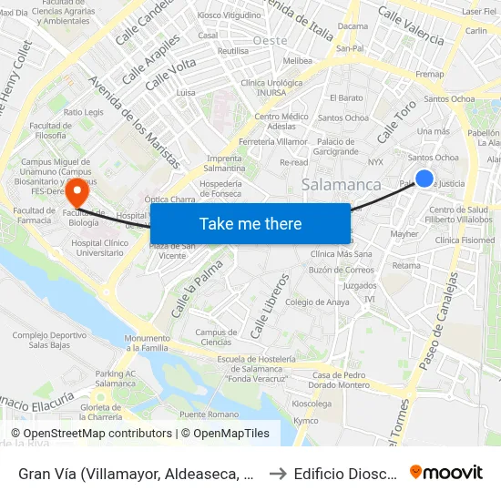 Gran Vía (Villamayor, Aldeaseca, Cabrerizos) to Edificio Dioscórides map