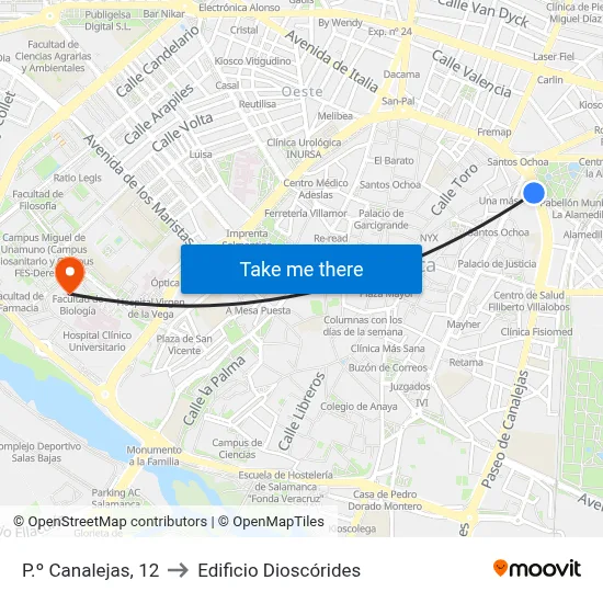 P.º Canalejas, 12 to Edificio Dioscórides map