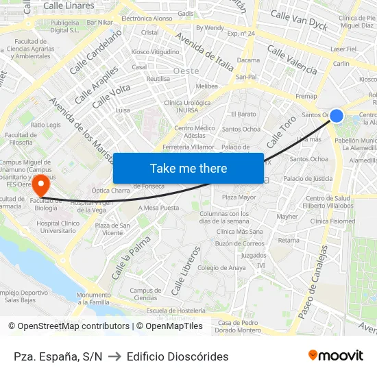 Pza. España, S/N to Edificio Dioscórides map