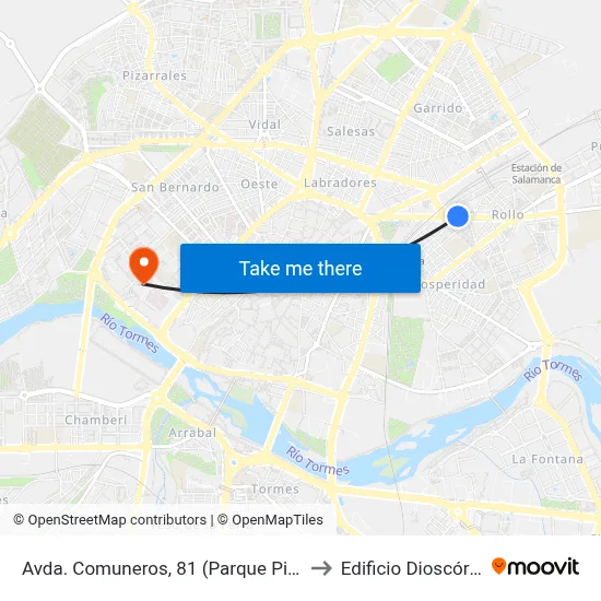 Avda. Comuneros, 81 (Parque Picasso) to Edificio Dioscórides map