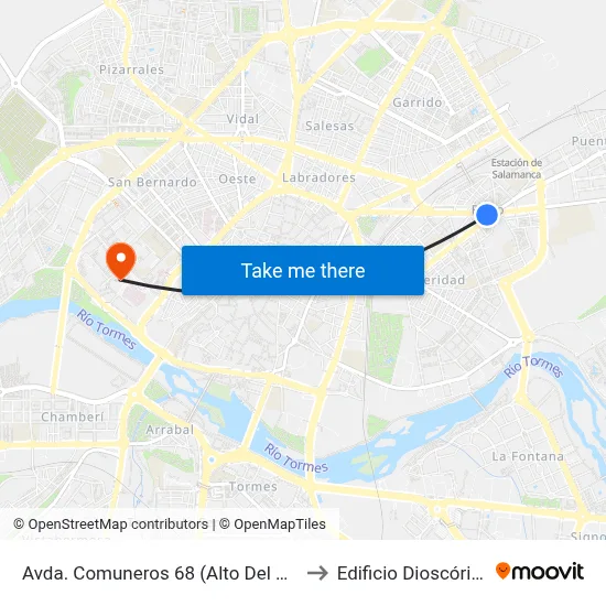 Avda. Comuneros 68 (Alto Del Rollo) to Edificio Dioscórides map