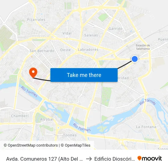 Avda. Comuneros 127 (Alto Del Rollo) to Edificio Dioscórides map