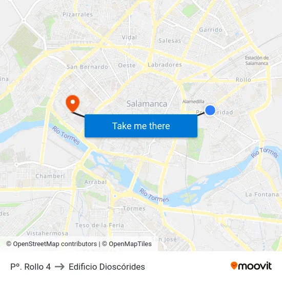 Pº. Rollo 4 to Edificio Dioscórides map