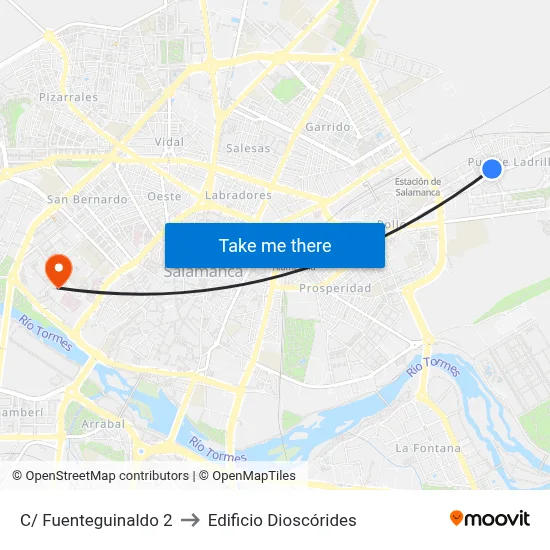 C/ Fuenteguinaldo 2 to Edificio Dioscórides map