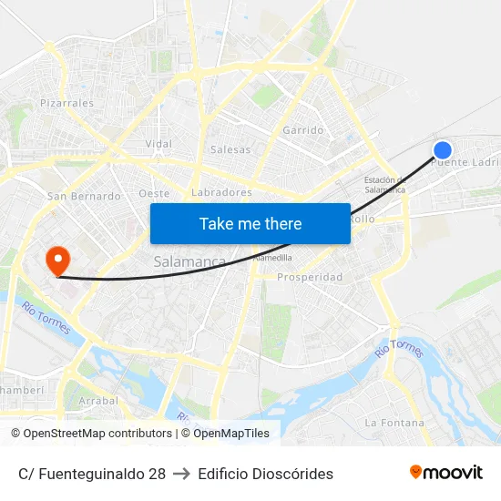 C/ Fuenteguinaldo 28 to Edificio Dioscórides map