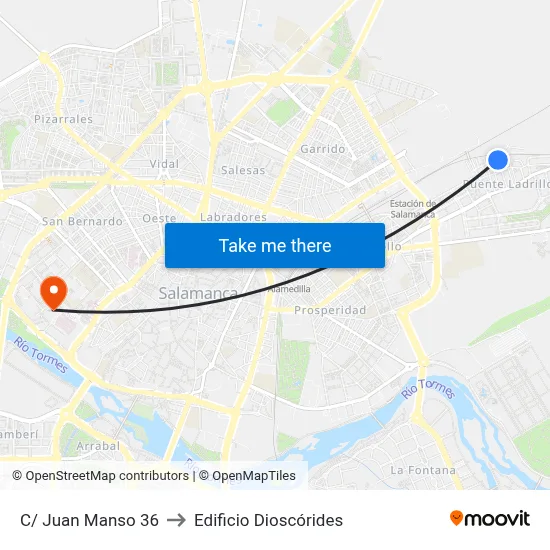 C/ Juan Manso 36 to Edificio Dioscórides map