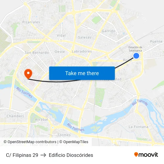 C/ Filipinas 29 to Edificio Dioscórides map