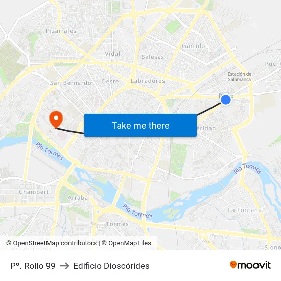 Pº. Rollo 99 to Edificio Dioscórides map