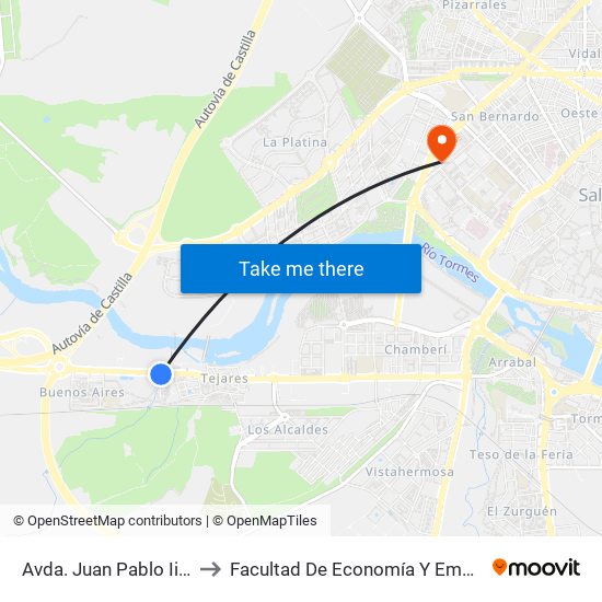 Avda. Juan Pablo Ii, 71 to Facultad De Economía Y Empresa map