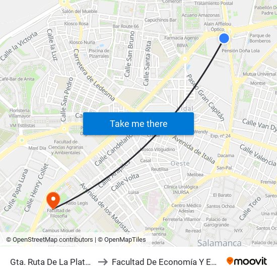 Gta. Ruta De La Plata, S/N to Facultad De Economía Y Empresa map