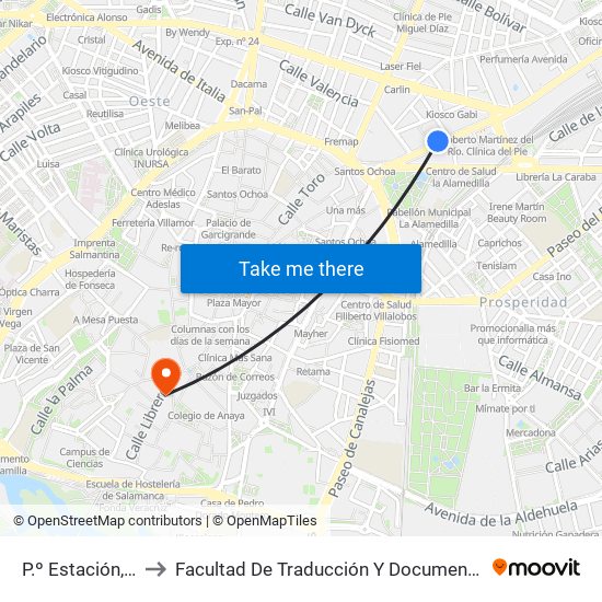 P.º Estación, 31 to Facultad De Traducción Y Documentación map