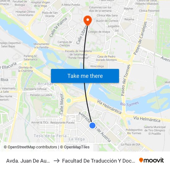 Avda. Juan De Austria, 50 to Facultad De Traducción Y Documentación map