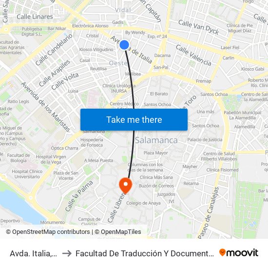 Avda. Italia, 46 to Facultad De Traducción Y Documentación map