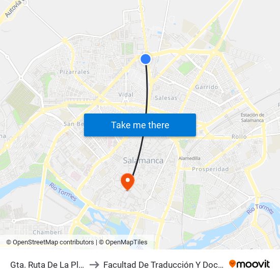 Gta. Ruta De La Plata, S/N to Facultad De Traducción Y Documentación map