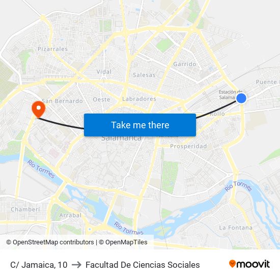 C/ Jamaica, 10 to Facultad De Ciencias Sociales map