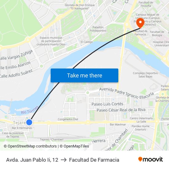 Avda. Juan Pablo Ii, 12 to Facultad De Farmacia map