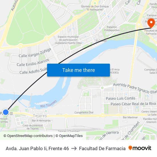 Avda. Juan Pablo Ii, Frente 46 to Facultad De Farmacia map
