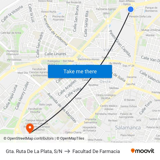 Gta. Ruta De La Plata, S/N to Facultad De Farmacia map