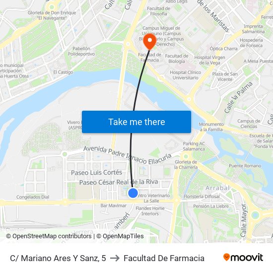 C/ Mariano Ares Y Sanz, 5 to Facultad De Farmacia map