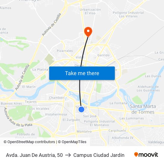 Avda. Juan De Austria, 50 to Campus Ciudad Jardín map