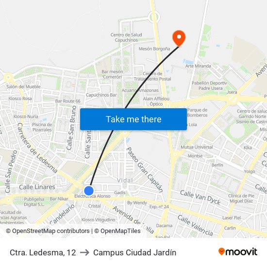 Ctra. Ledesma, 12 to Campus Ciudad Jardín map