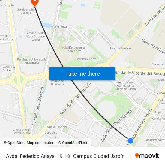 Avda. Federico Anaya, 19 to Campus Ciudad Jardín map