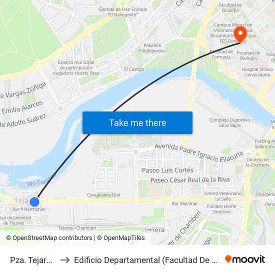 Pza. Tejares, 2 to Edificio Departamental (Facultad De Biología) map