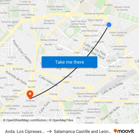 Avda. Los Cipreses, S/N to Salamanca Castille and León Spain map