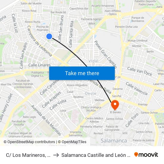 C/ Los Marineros, S/N to Salamanca Castille and León Spain map