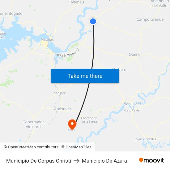 Municipio De Corpus Christi to Municipio De Azara map