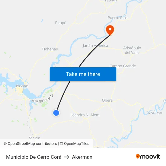 Municipio De Cerro Corá to Akerman map