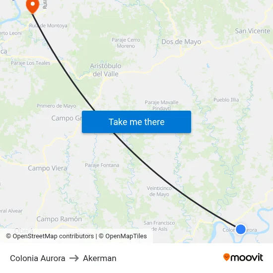 Colonia Aurora to Akerman map