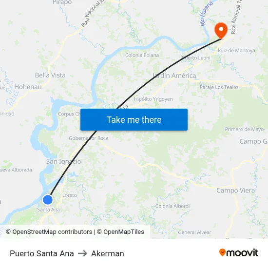 Puerto Santa Ana to Akerman map