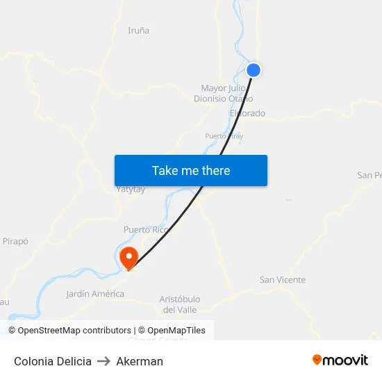 Colonia Delicia to Akerman map