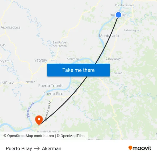 Puerto Piray to Akerman map