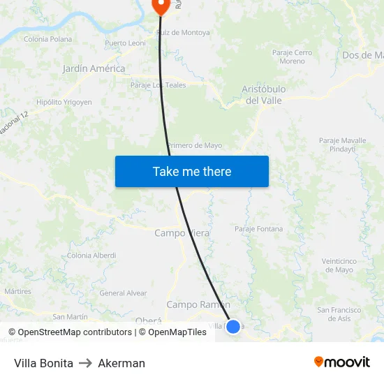 Villa Bonita to Akerman map